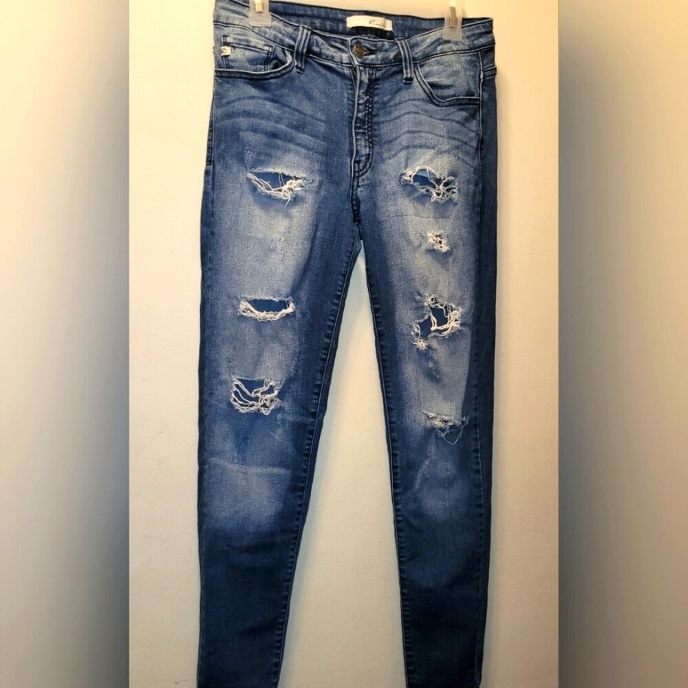 KanCan Estillo Button Fly Jeans Mis Rise Distressed Skinny RN 144635 9